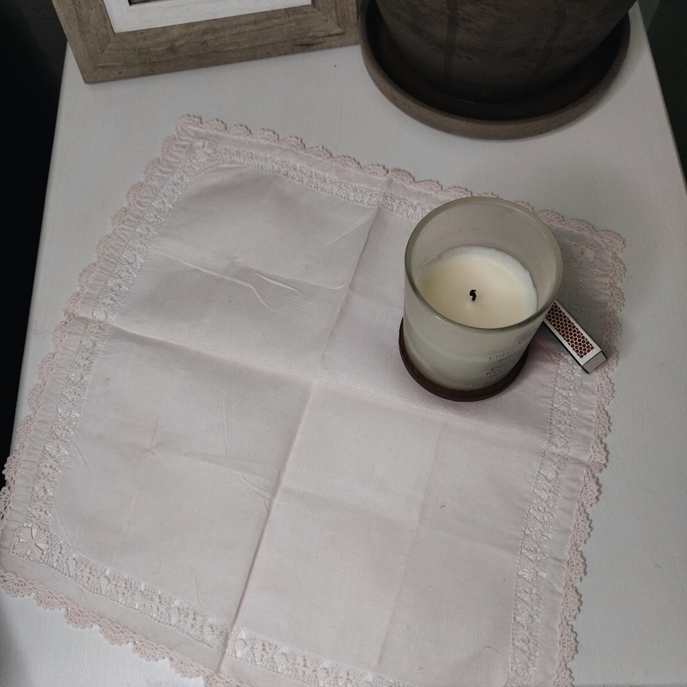 Ornate Light Pink Vintage Handkerchief